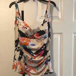 Hapari Black and White Ruched Bustier Swim Top